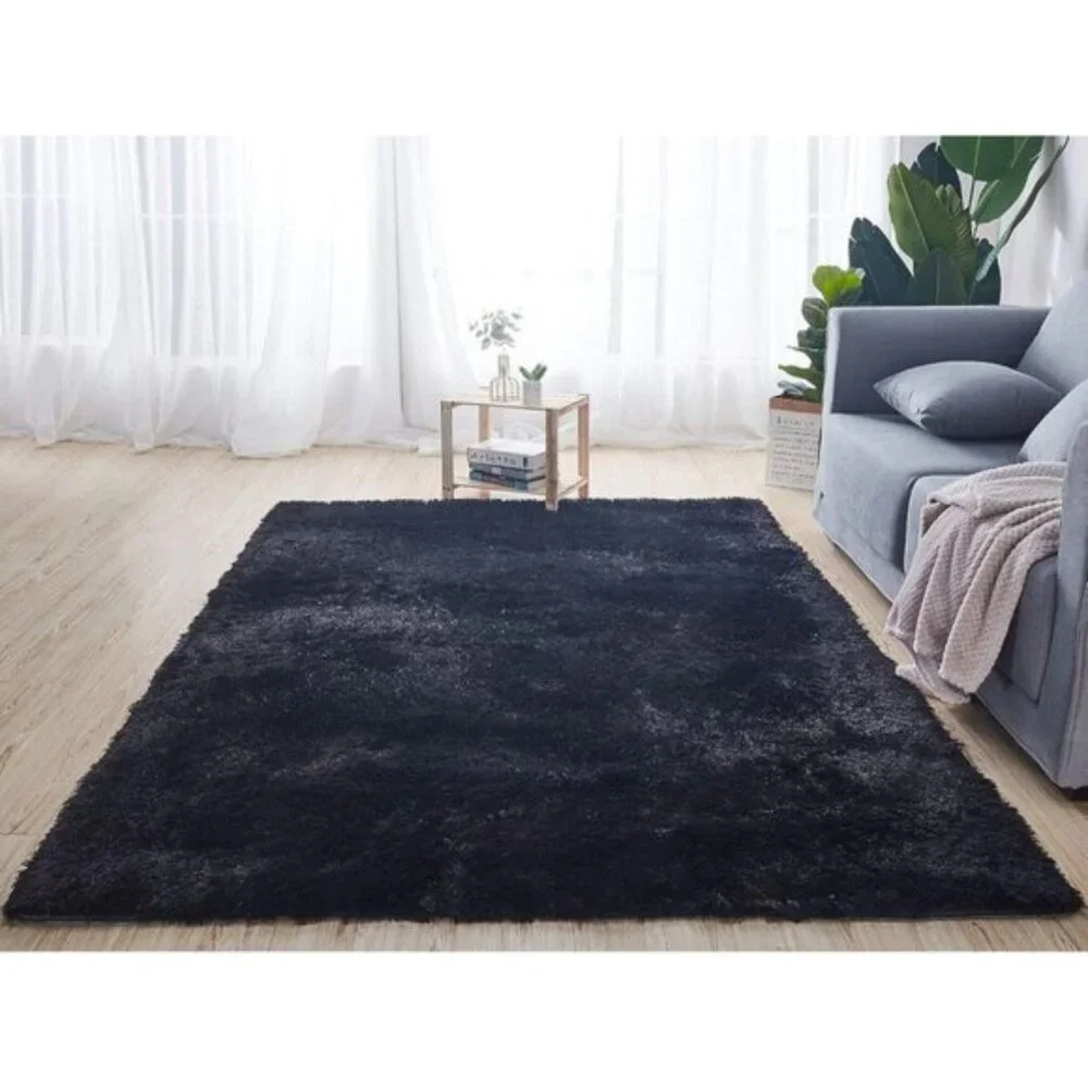 New 2x3 Black Shaggy Rug, Soft Plush Non-Slip Carpet for Bedroom, Dorm & Nursery